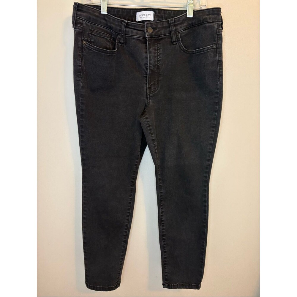 Crown & Ivy Skinny Jeans Women’s 14P Black Gray Wash Stretch Denim